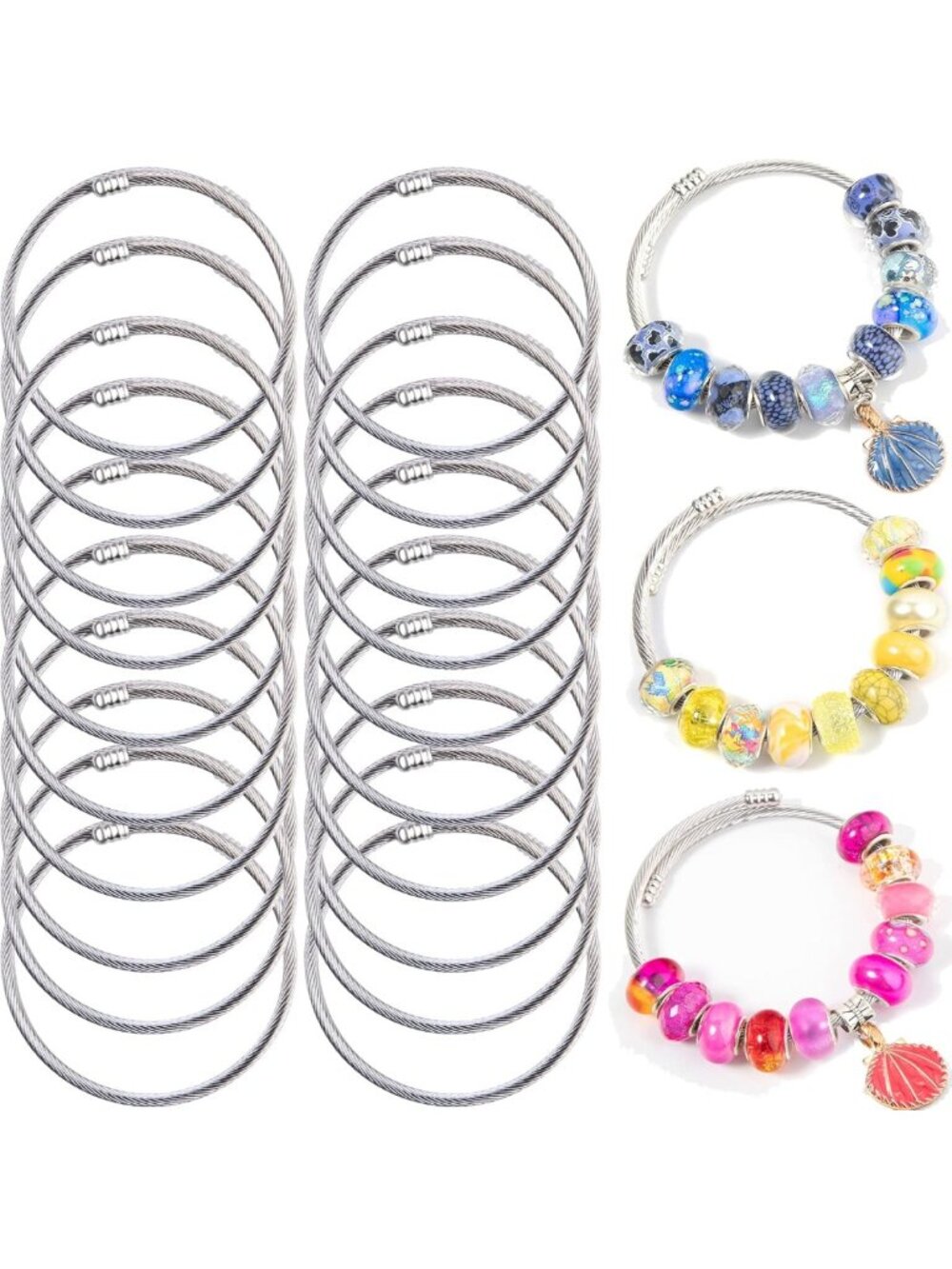20Pcs Snake Charm Bracelets - Expandable Elastic Bangles for DIY Jewelry Making